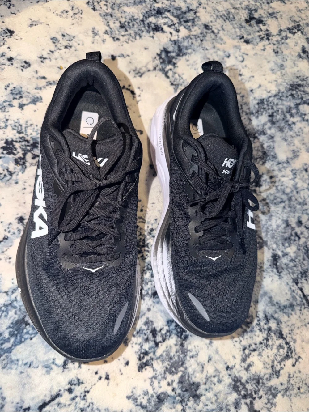 HOKA Bondi 8 Wide‎ Running Shoes Black/White Men’s Size 8 2E Extra Wide